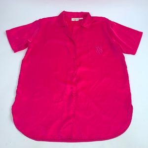 Vintage Victoria’s Secret Night shirt PJ top Size Medium Button up Bright Pink